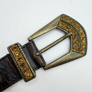 Berge Italian leather belt orange rhinestone XL textured metal studs